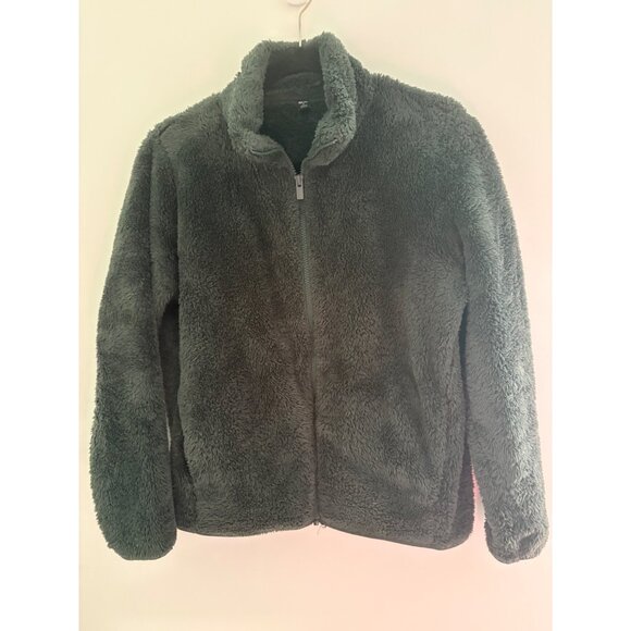 Unisex Uniqlo‎ Fleece Jacket S Soft Warm Cozy Outerwear Winter Zip Up Dark Green - Picture 1 of 5